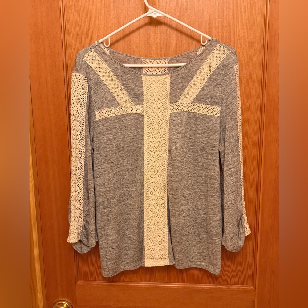 Sundance Gray and Cream Lace Detail Blouse Size M